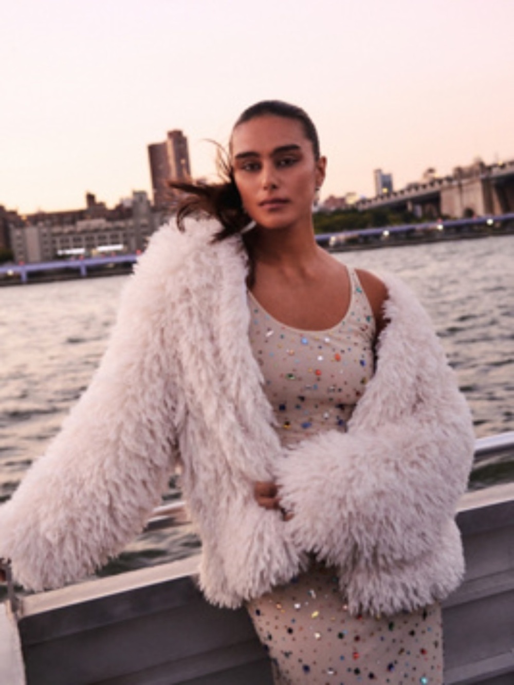 By Anthropologie Shaggy Faux-Fur Cardigan Sweater  orig. $148 XS  ivory